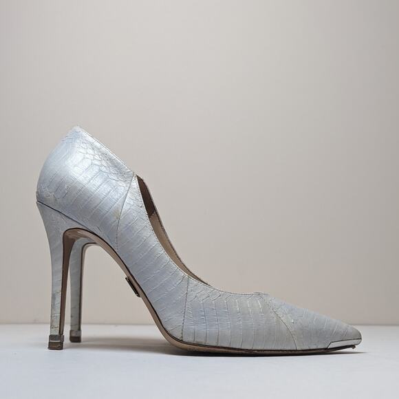 Michael Kors Collection Avra Sky Snakeskin Size 39/8.5 Light Blue Italy Leather - Picture 1 of 9